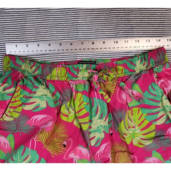 Massive $65 Large Pink Green Flamingo Tropical Stretch Waist Cotton Shorts - Picture 8 of 10
